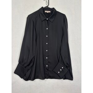 Philosophy Republic Satin Button Up Blouse Womens 1X Rhinestone Buttons Elegant